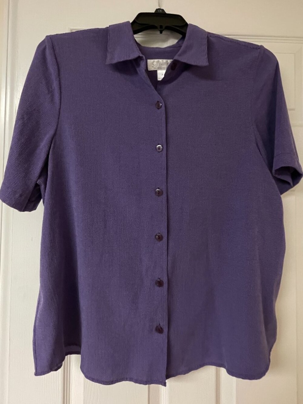 CJ Banks Women's Size X, Short Sleeve Button Up Rayon/Poly Blend Textured Top